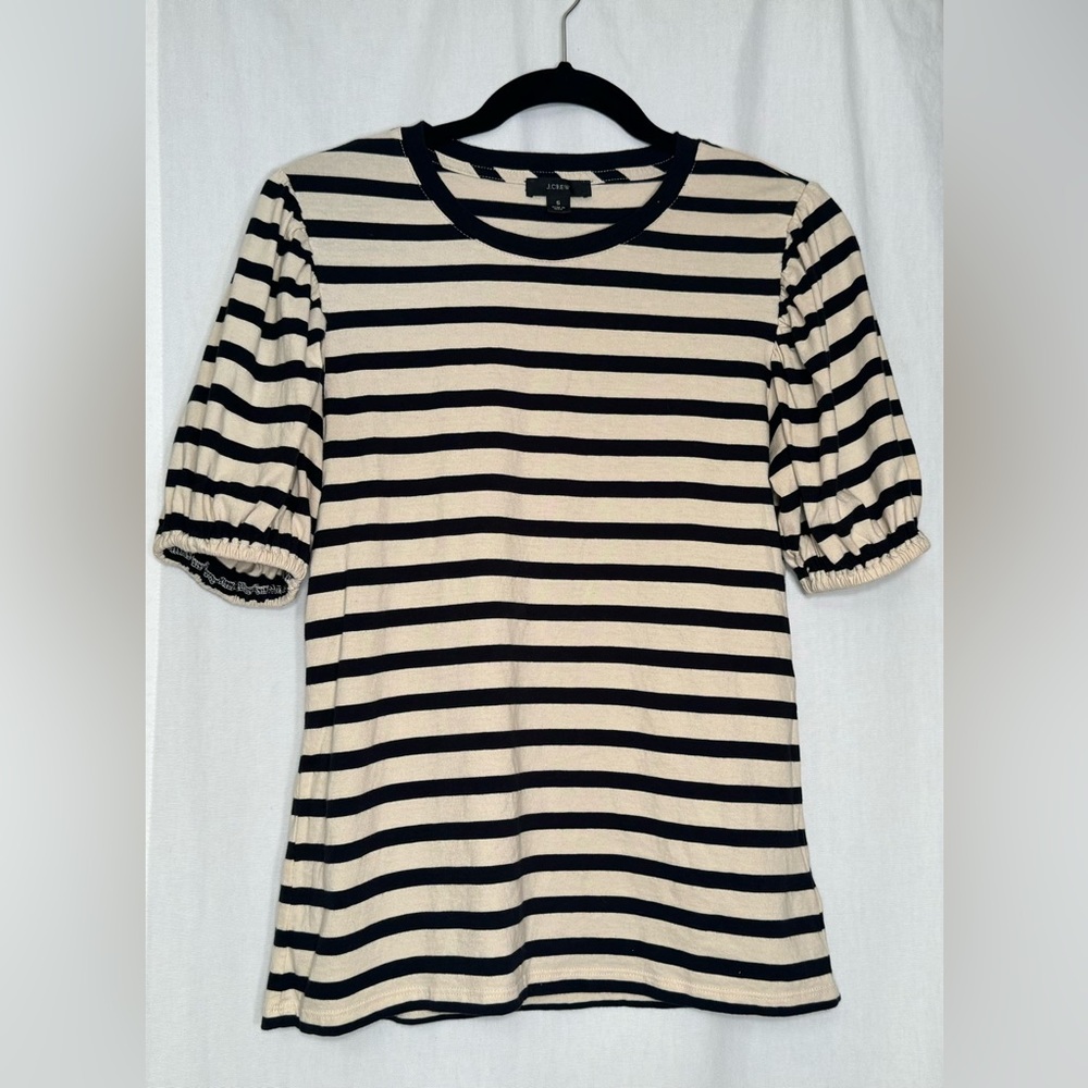J. Crew Tan and Black Puff-Sleeve Soft Jersey T-Shirt Size Small